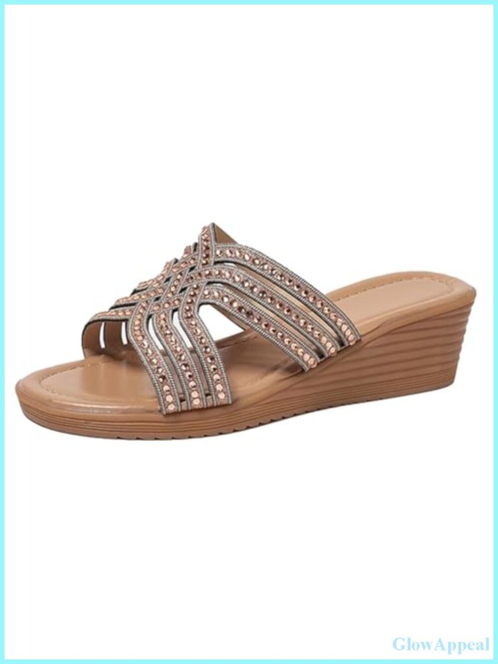 Womens Criss Cross Low Wedge Sandals Rhinestone Platform Slip On Dressy Summer